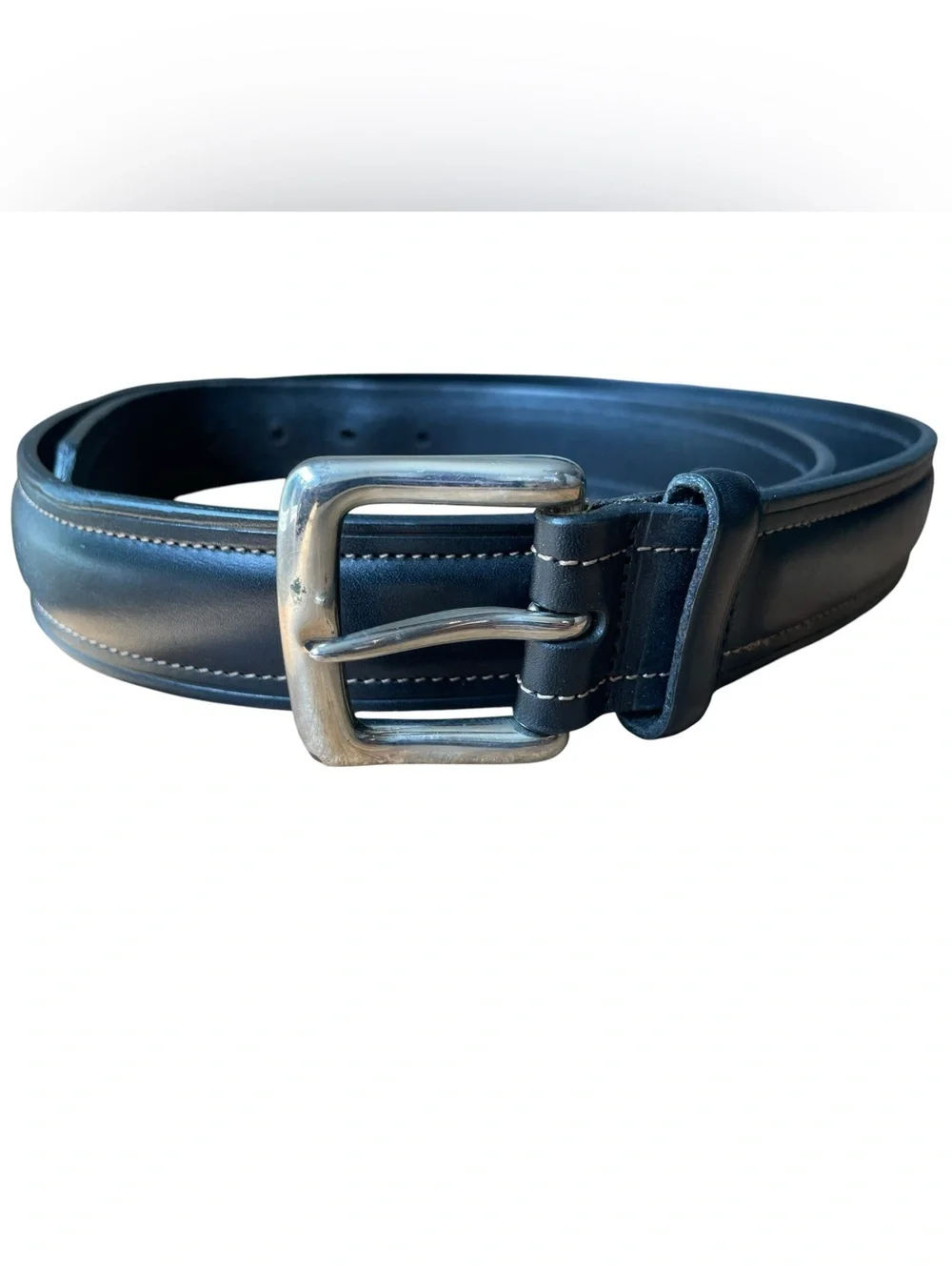 Polo Ralph Lauren Belt Black Italian Leather Solid Brass Buckle Stitch Mens 40